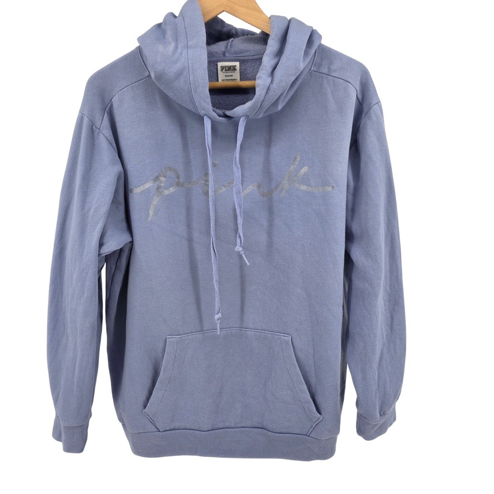 PINK Victoria's Secret Hoodie Pullover Sweatshirt Silver Logo‎ Women's M/L